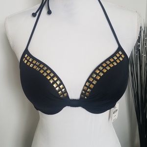 NWT studded black VS PINK swim top